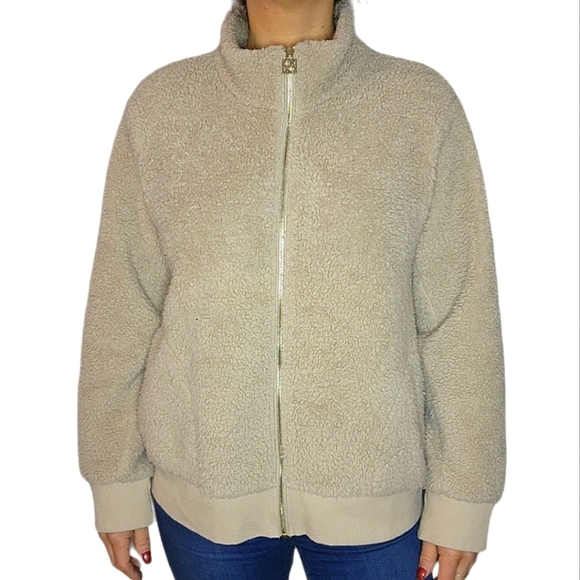 Calvin Klein Teddy Jacket Full Zip Long Sleeve Creme X Large - Picture 3 of 6